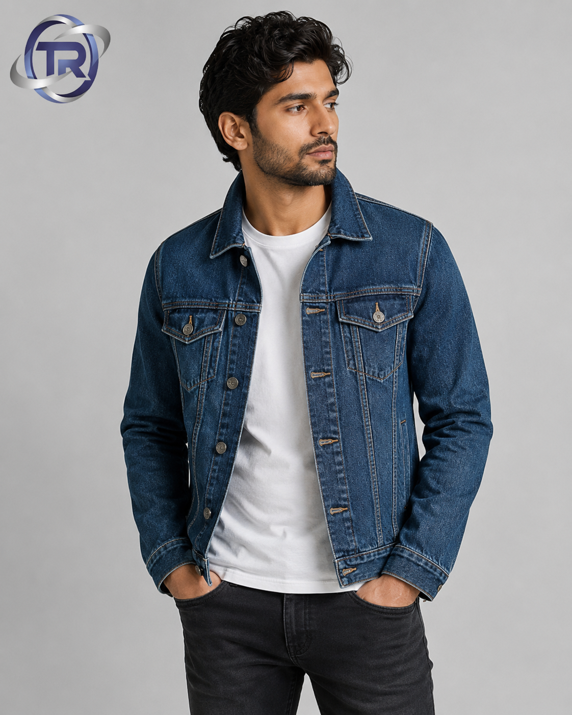 Model wearing Men's Denim Jackets