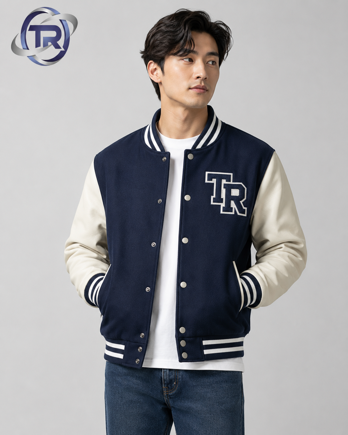 Model wearing Men's Varsity Jackets