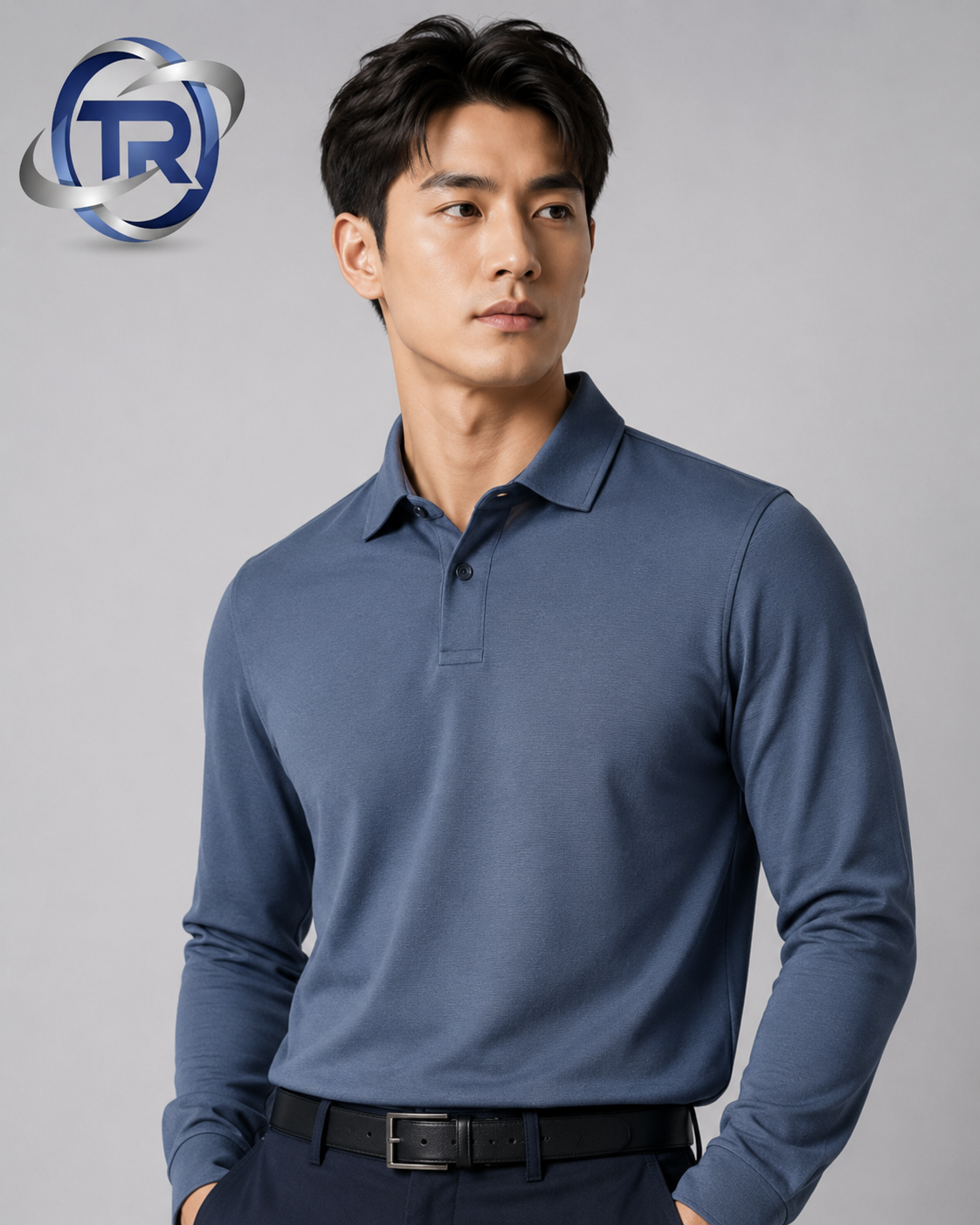 Model wearing Men's Long-Sleeve Polos