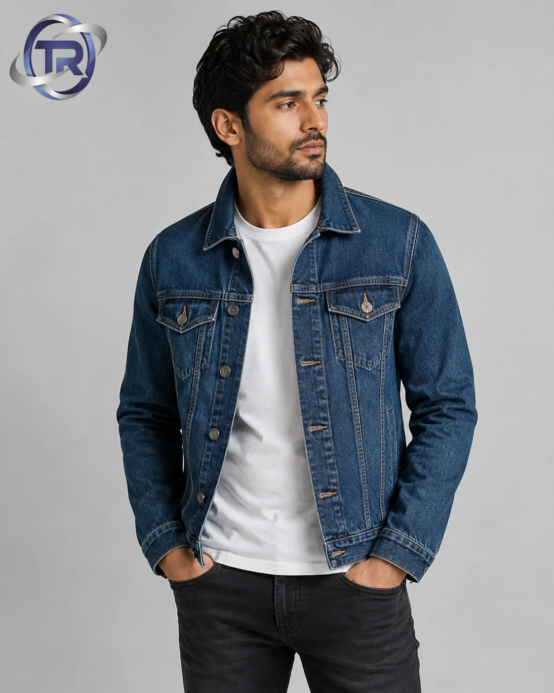 Model wearing Men's Denim Jackets