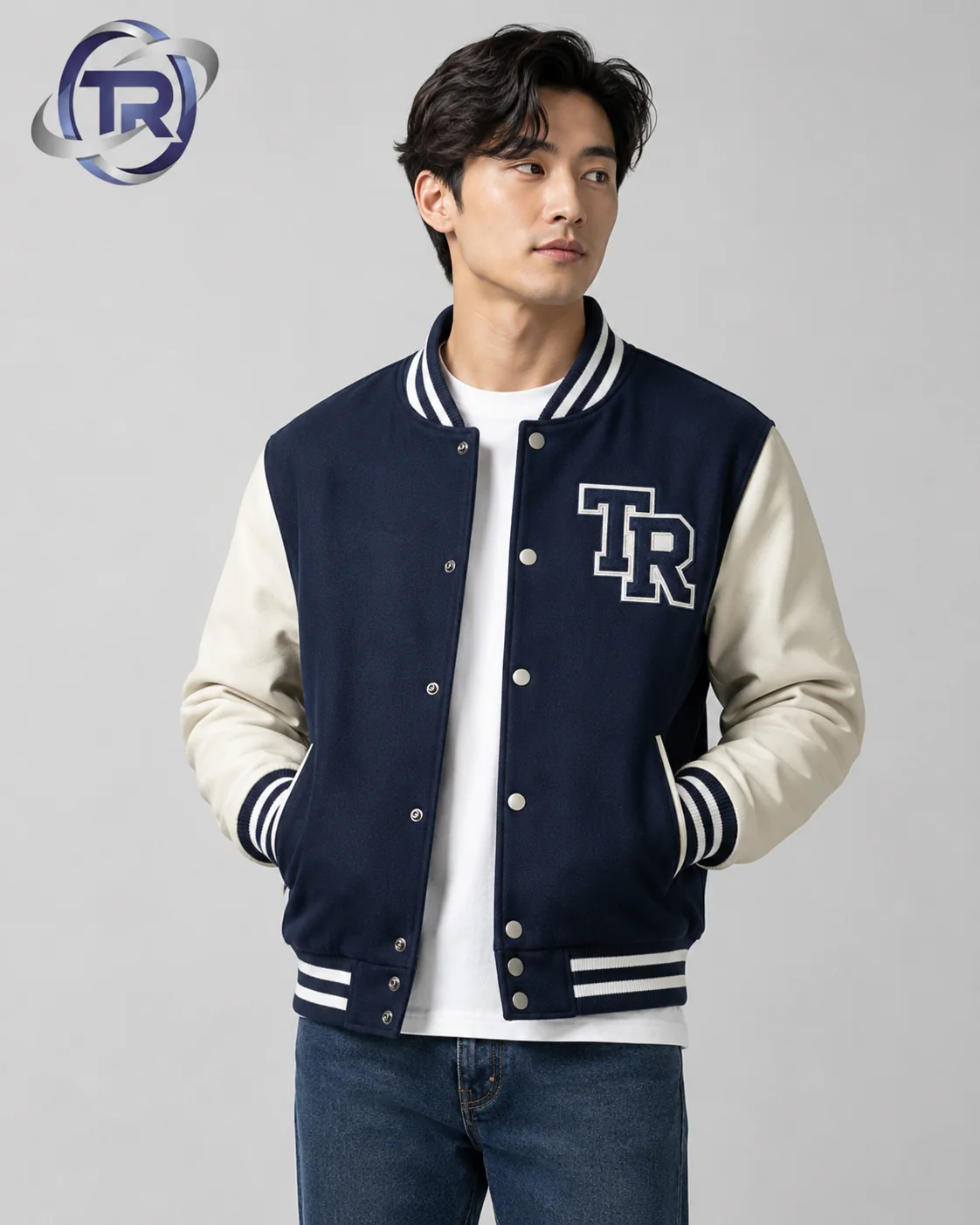 Model wearing Men's Varsity Jackets