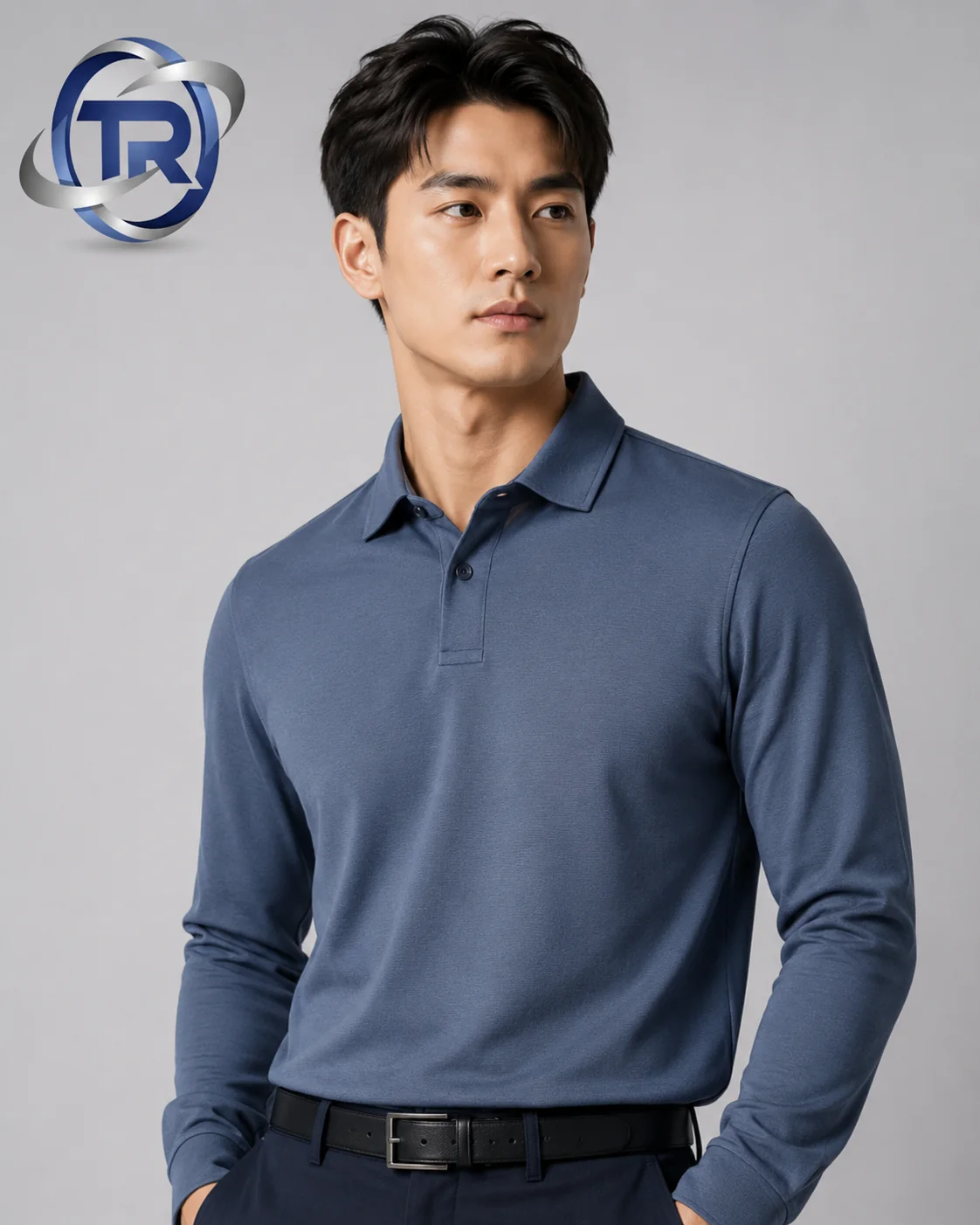 Model wearing Men's Long-Sleeve Polos
