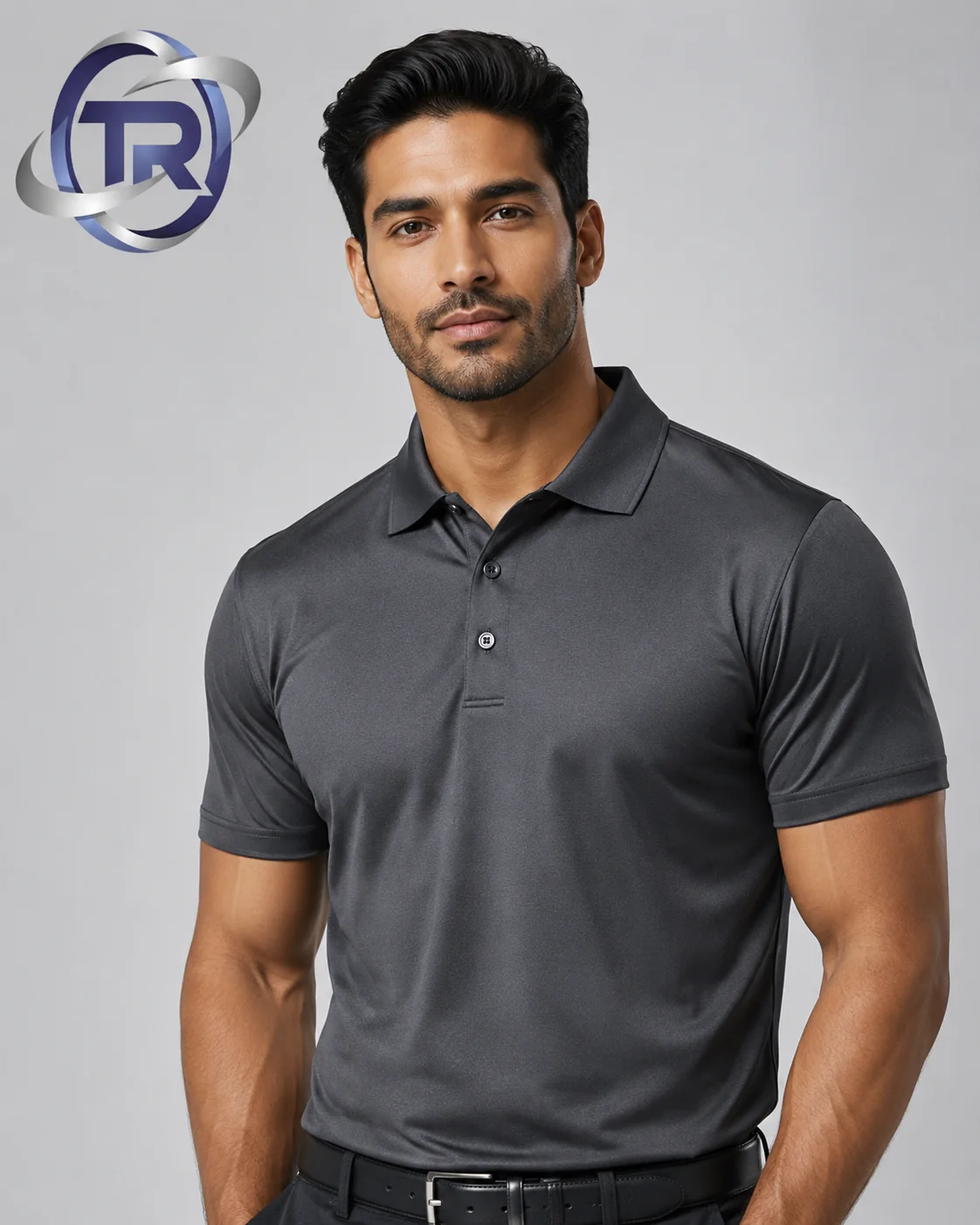 Model wearing Men's Performance Polos