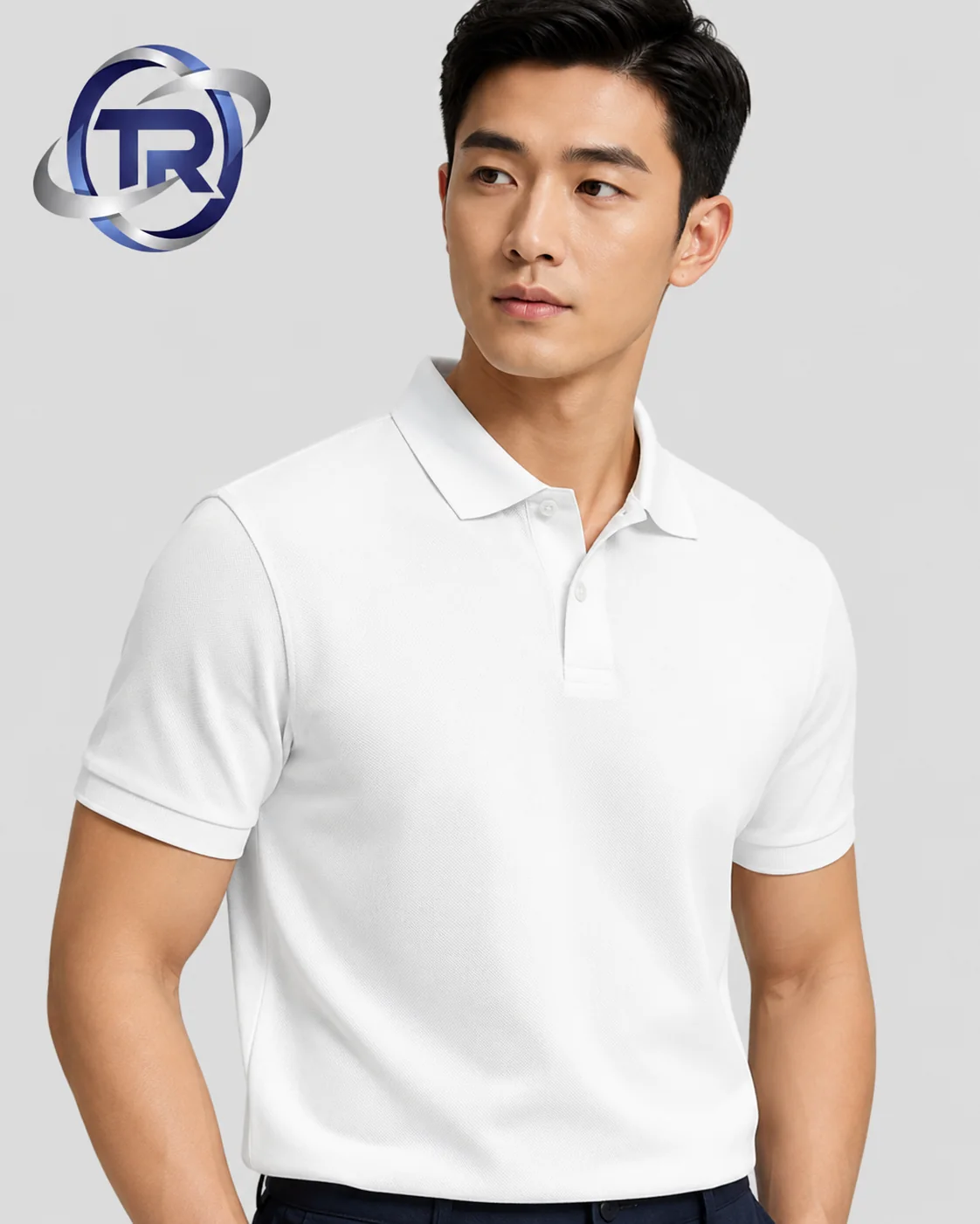 Model wearing Men's Pique Polos