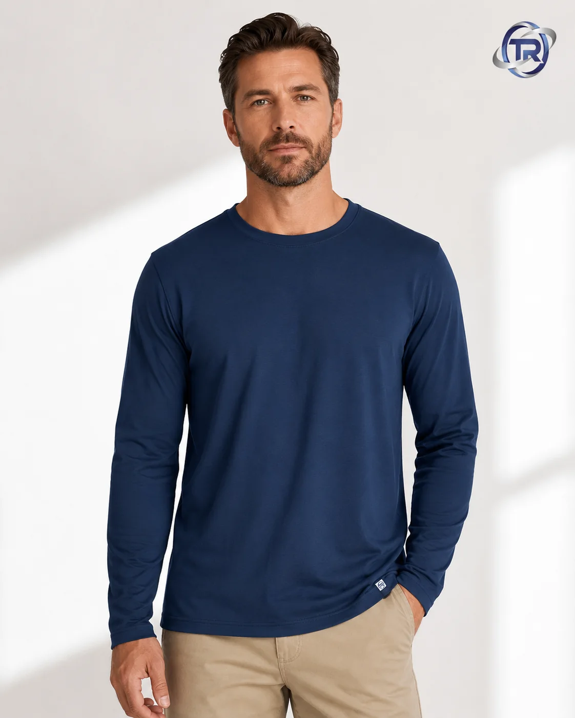 Model wearing Men's Long Sleeve T-Shirt